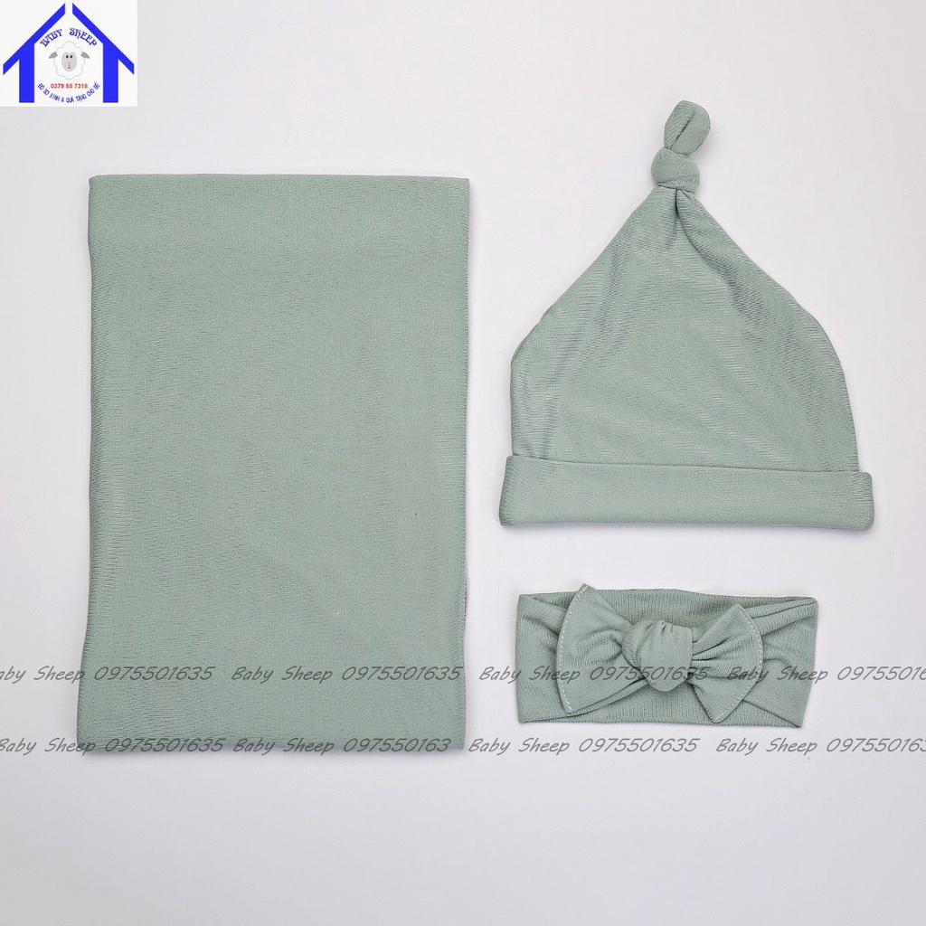 Quấn Chũn Sơ Sinh  Kèm Mũ và băng đô vải cotton thun lạnh Minky Mom - Cho Bé Giấc Ngủ Ngon 80x120cm