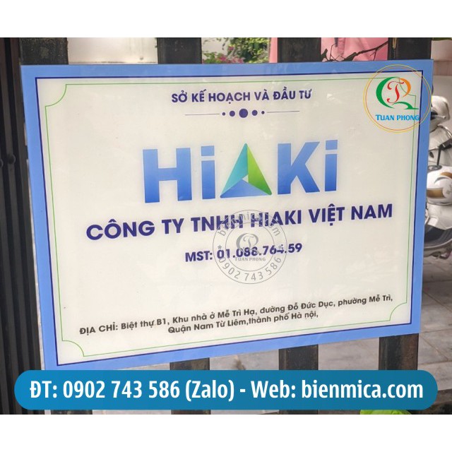 Biển Công Ty Mica - KT 30x40cm - In Logo theo yêu cầu