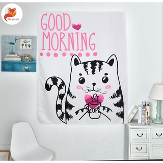 [Ngang 1m, Dài 1m2] Rèm Cửa Sổ Trang Trang Trí Nhà Dán Tiện Lợi Hình Mèo Hồng Good Morning