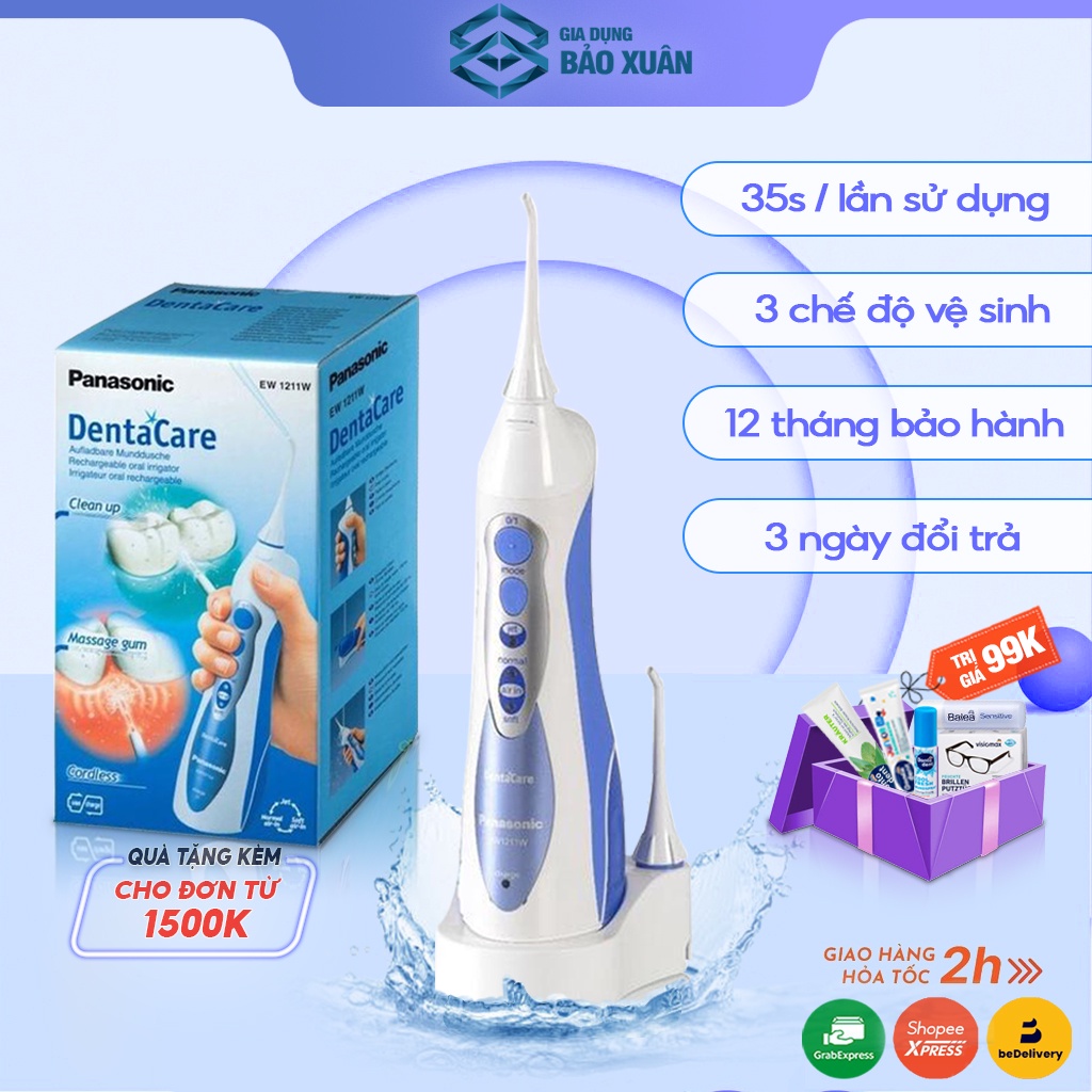 Máy tăm nước Panasonic EW1211 vệ sinh răng miệng cầm tay dùng sạc pin Hàng Đức chính hãng