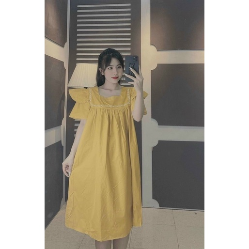 Đầm dáng chữ A tay phồng 2 cánh siêu xinh, Đầm bầu xinh cho chị em