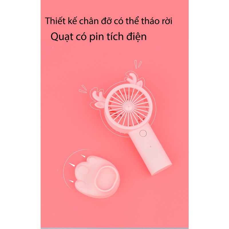 Quạt mini cầm tay, quạt cầm tay mini sạc usb kèm chân đế mèo để điện thoại- Mixiao haochi