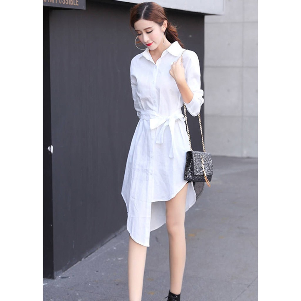 Đầm nữ thời trang công sở, Đầm sơ mi trắng nữ dáng dài xinh