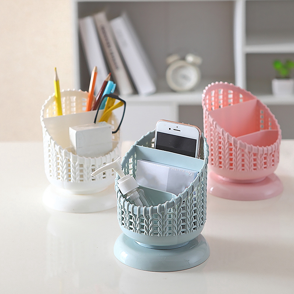 Plastic Pen Holder Imitation Rattan Hollow Storage Box Basket Student Desk Office Stationery Supply