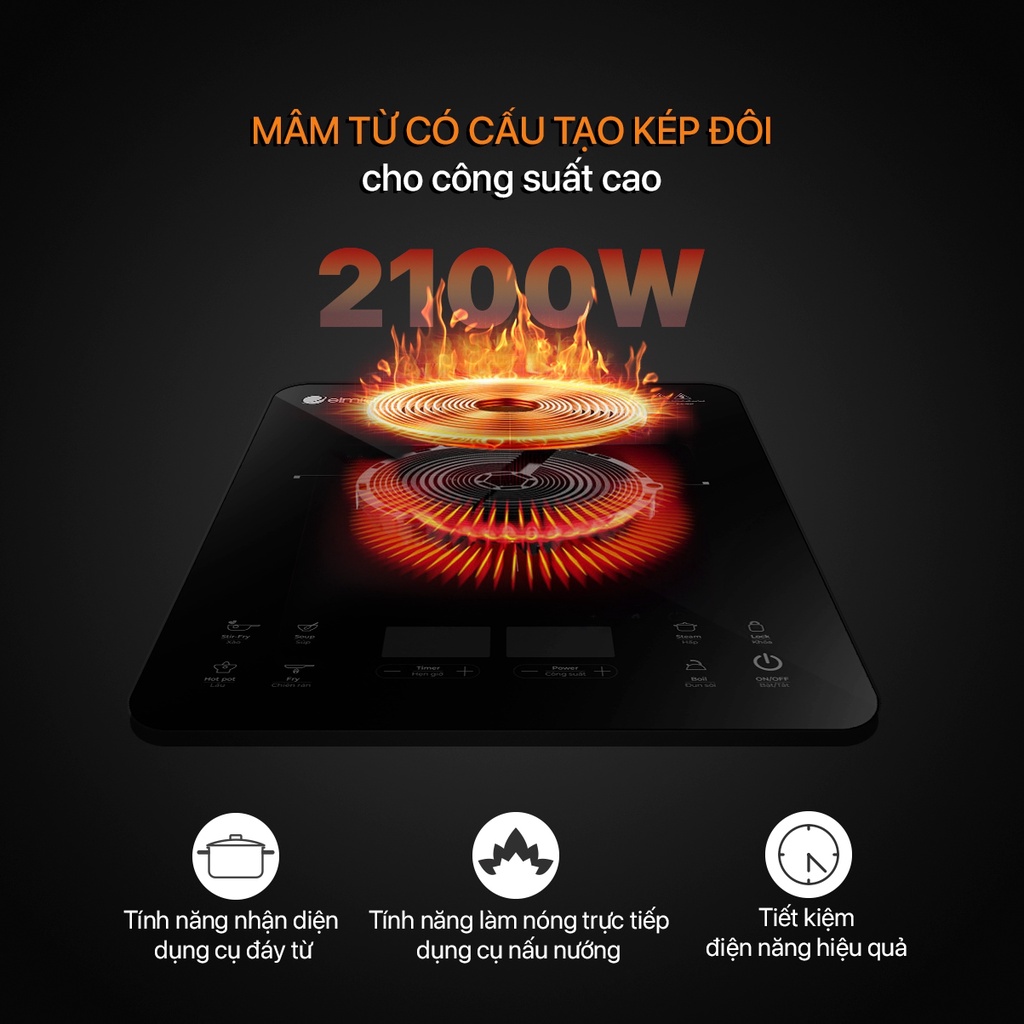 Bếp điện từ đơn Elmich ICE-1831, Công suất 2100W, Bảo hành 24 tháng