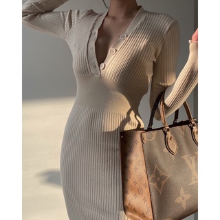 (ẢNH THẬT) Đầm len body cổ V