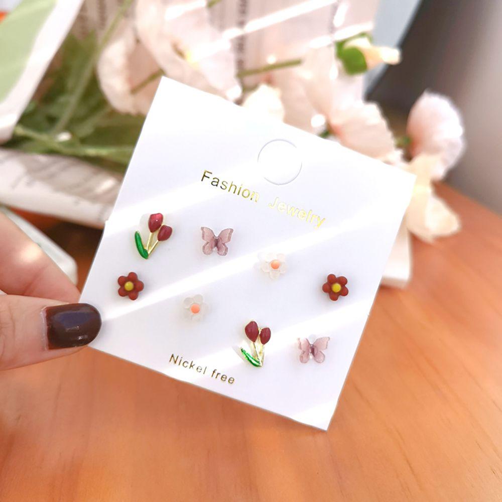 BERNARDO Bộ Bông Tai Hợp Kim Hình Hoa Tulip Đơn Giản Dễ Thương Phong Cách Hàn Quốc