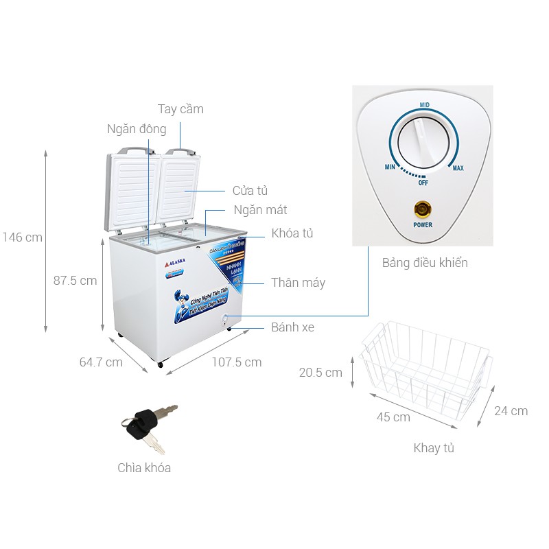 Tủ đông mát Alaska BCD-3568C 1 ngăn đông 1 ngăn mát - Chính hãng - Bảo hành 24 tháng - Mới 100%