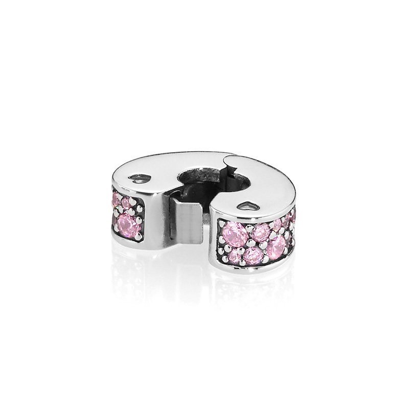 charm pan khoá chặn tim đính đá hồng bạc s925 cao cấp