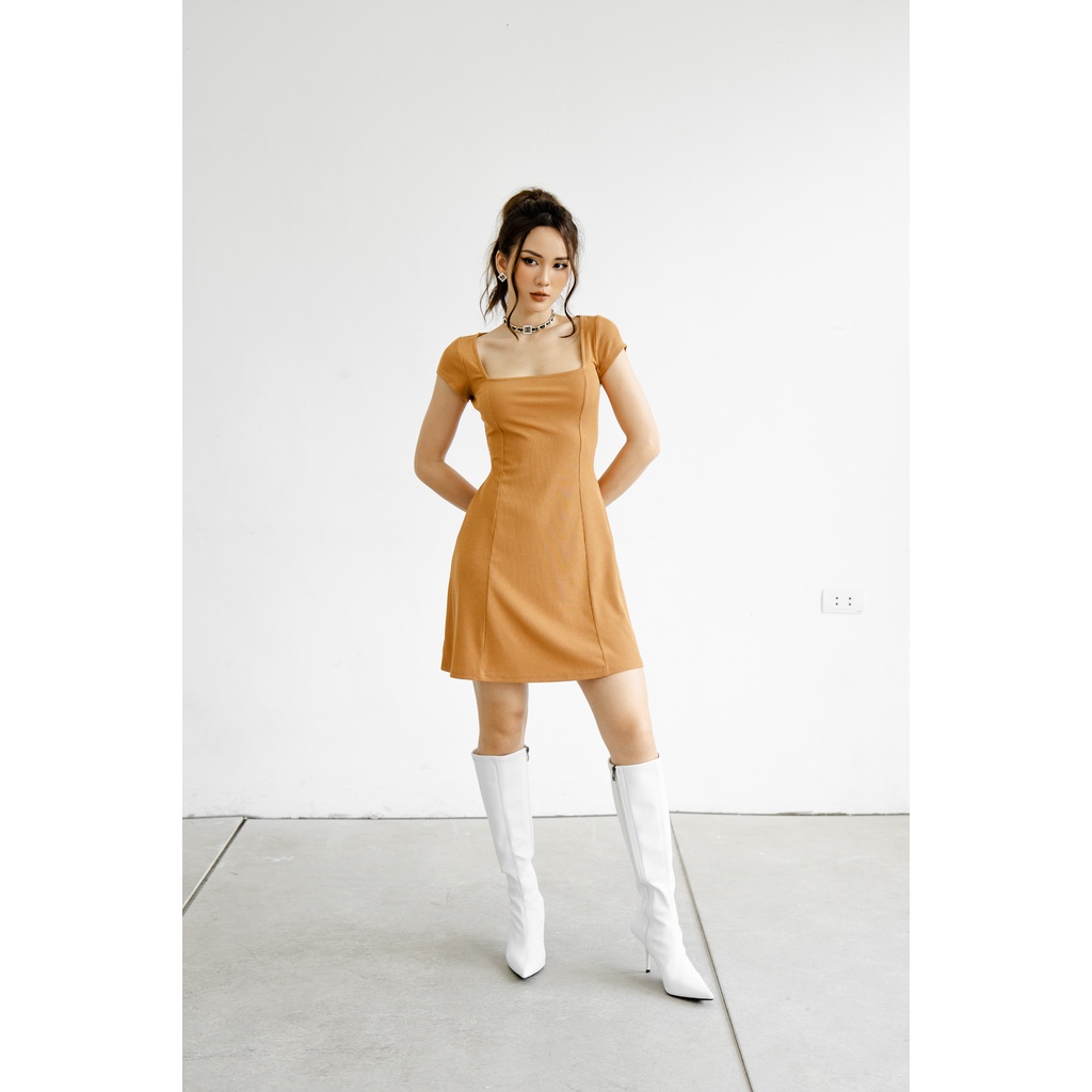 Váy Đầm Ngắn Tay Ghép Mảnh Nữ BUSY Thun Gân Co Giãn VNT4