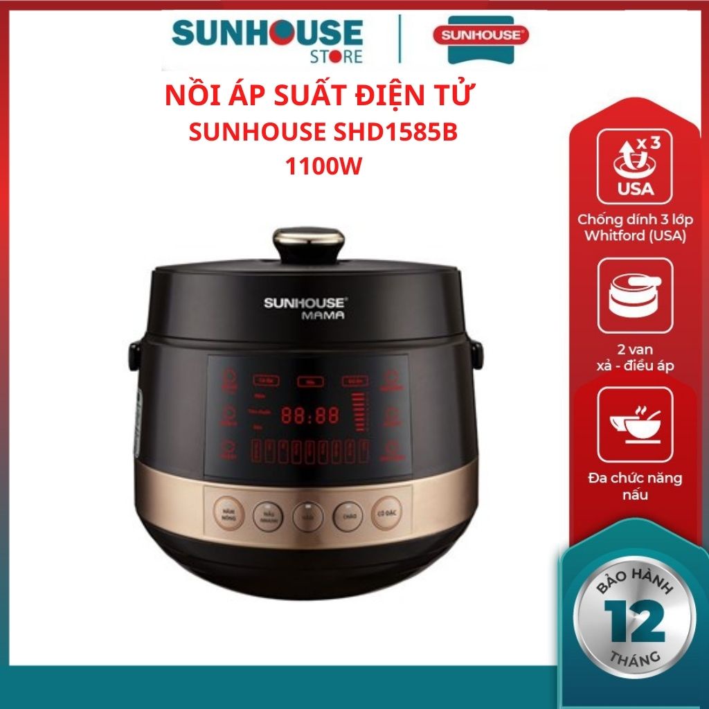Nồi áp suất điện tử SHD1585B SUNHOUSE MAMA 5L tiện lợi an toàn lòng nồi chống dính dùng nấu cơm hầm xương nấu cháo