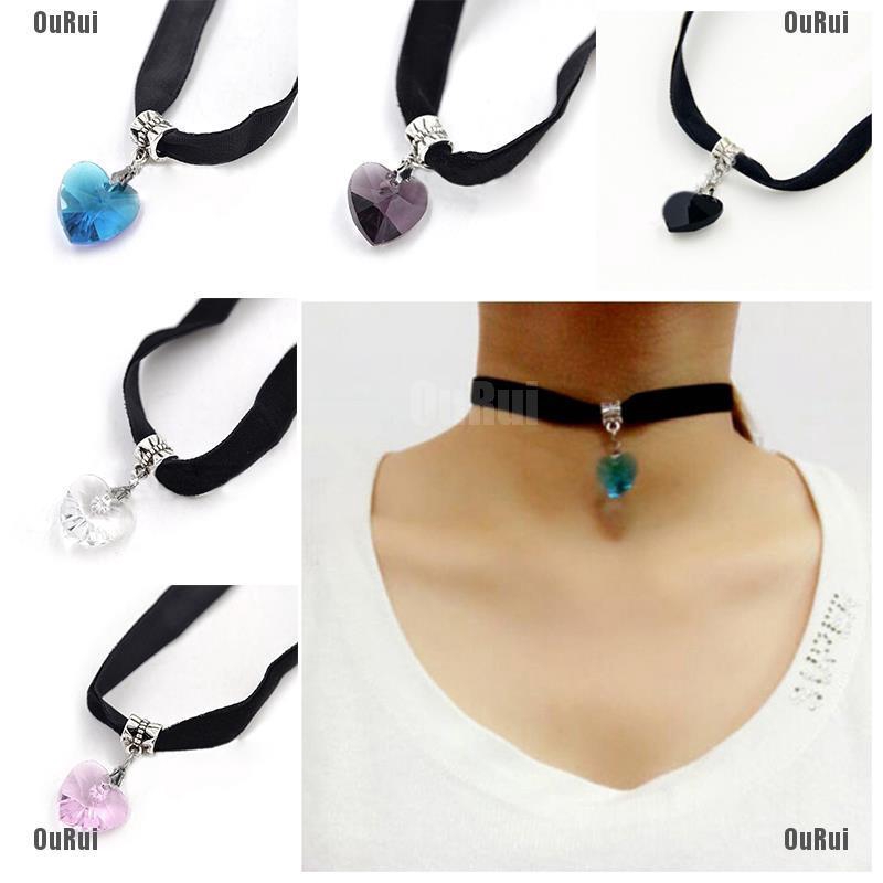 Vòng Cổ choker Handmade Đính Đá Hình Trái Tim Phong Cách retro Thập Niên 80 90s mc