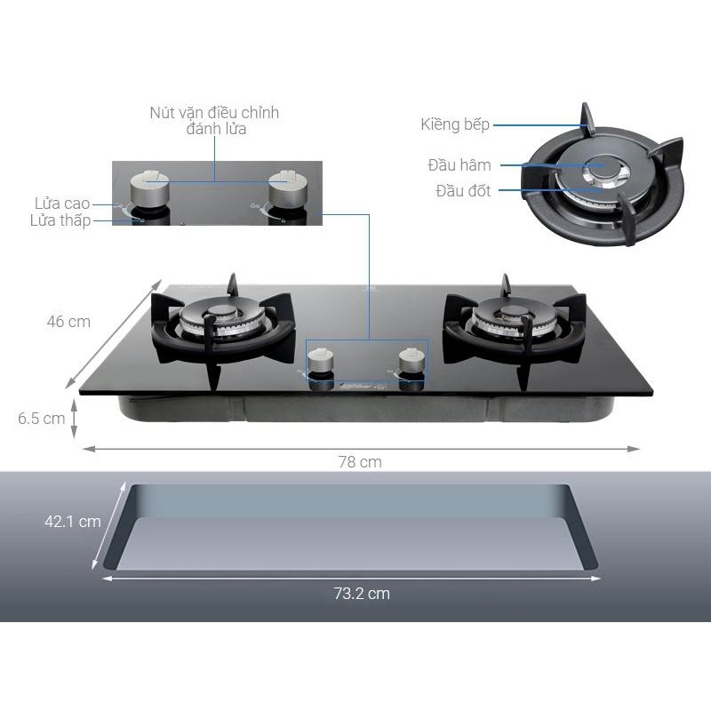 Bếp gas âm Electrolux EGT7627CK ( MỚI 100% , Tặng Kèm VAN DÂY NGẮT GAS TỰ ĐỘNG )