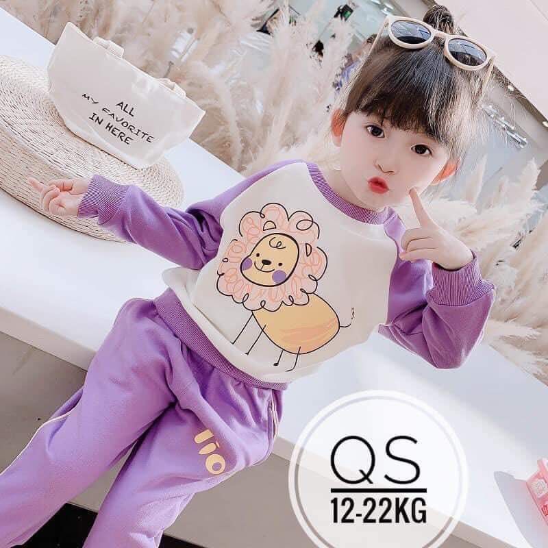 Bộ nỉ bông cho bé, bộ quần áo nỉ in hình động vật dễ thương cho bé trai, bé gái từ 8-18kg