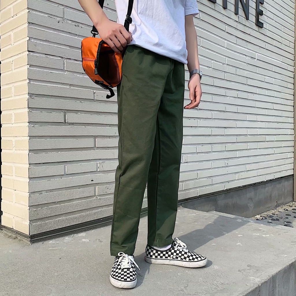 Plus Size 3 Color Men's straight simple Chino casual ankle pants Korean Style slacks for men Pure Cotton Loose Tr