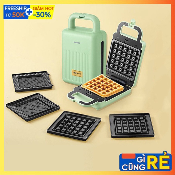 [Mã 155ELSALE giảm 7% đơn 300K] Máy nướng bánh mì mini, làm bánh waffle 2 Khuôn Bear