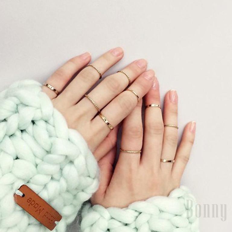 [Bonny] Hàn Quốc bộ mười mảnh giản đơn cá tính mới nhẫn ngón tay mỏng Bộ 10 mảnh ghép nhẫn trang trí ngón trỏ nữ 635