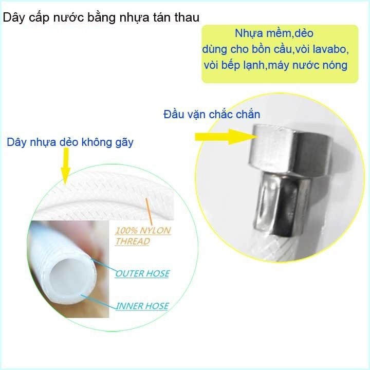 Dây Cấp nước lạnh dùng cho vòi rửa chén lạnh và vòi rửa mặt lavabo lạnh dùng nối bồn cầu với T cầu DÂY NHỰA