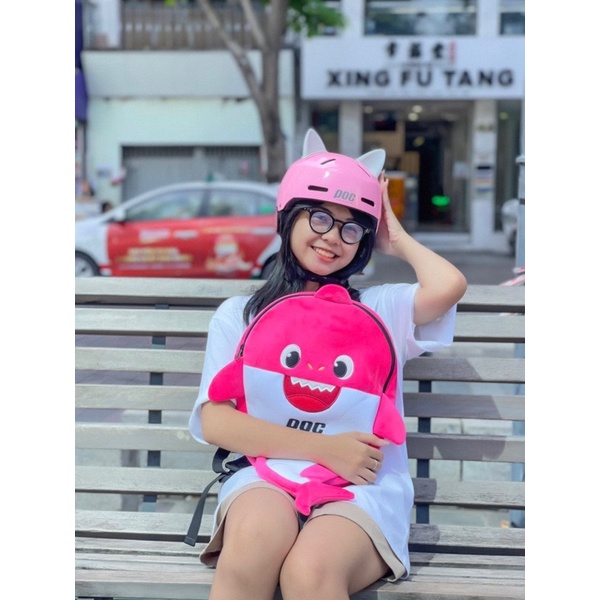 Balo Cá Mập Baby Shark Cá Mập Vải Nhung Cute Đi Học, Đi chơi