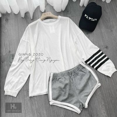 Sét bộ quần xám áo pha kẻ phong cách