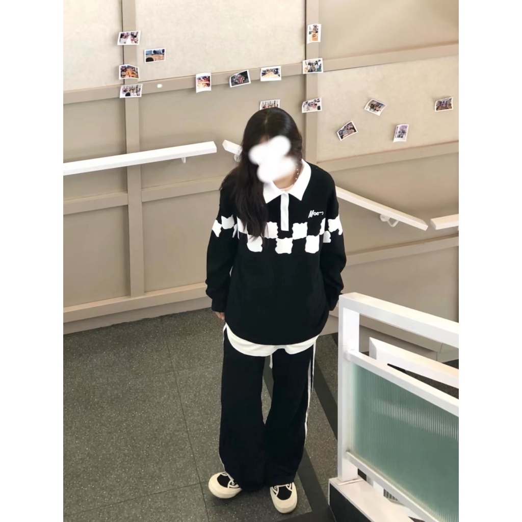 Áo Nỉ Nữ Dài Tay Cổ Bẻ Form Rộng Thời Trang Hàn Mới