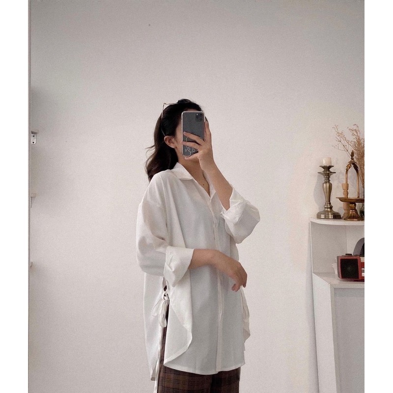 Áo Sơ Mi Voan trơn oversize buộc dây nơ 2 bên( Hàng Quảng Châu) Lustore | BigBuy360 - bigbuy360.vn