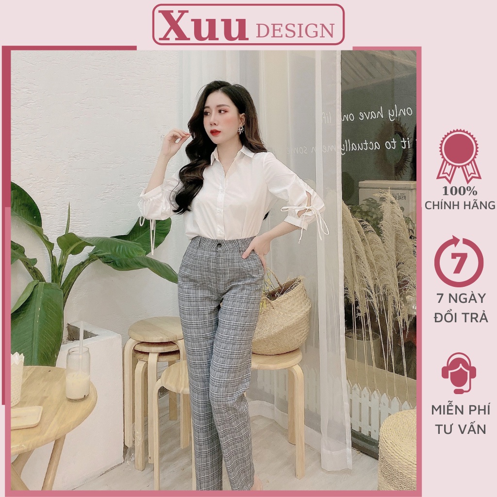 Áo sơ mi trắng nữ tay lỡ Xuu Design, Áo kiểu cách điệu thắt thơ tay chất liệu mềm mát chống nhăn SM149K3
