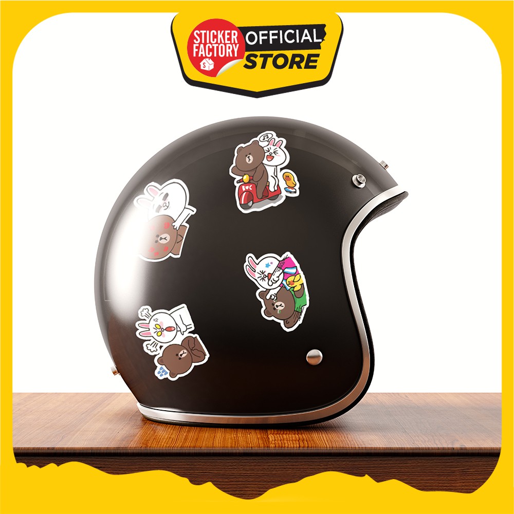 Hộp set 30 sticker decal hình dán nón bảo hiểm , laptop, xe máy, ô tô STICKER FACTORY - Brown and Cony