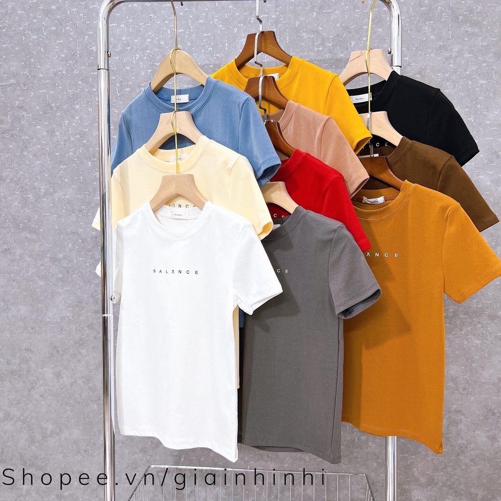 Áo thun dáng ôm cổ tròn xin xin in chữ, Áo phông basic ngắn tay co giãn XX8133 - NhiNhiShop