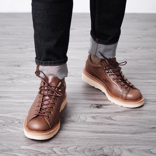 Giày da nam màu nâu Monkey, giày da bò thật cổ thấp đế bánh mình TONKIN