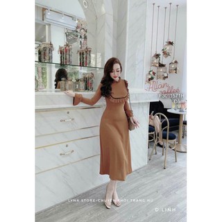 đầm maxi phối bèo tay dài