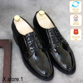 Giày Da Nam Công Sở Buộc Dây Đẹp Giá Rẻ - Da PU Cao Cấp, Đế Cao Su Đúc L162 Màu Đen Bóng