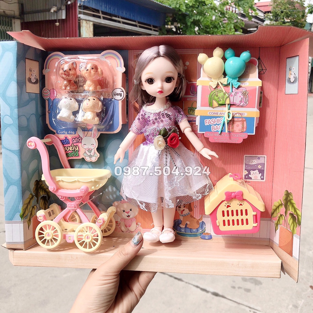 Búp Bê 22cm Kèm Phụ Kiện Thú Cưng Xe Đẩy Đáng Yêu Đồ Chơi Cho Bé Gái Từ 2 Đến 6 Tuổi Hiếu Toys