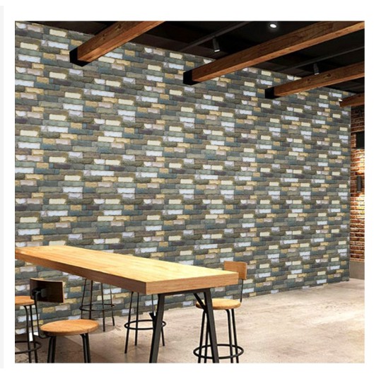 [san pham hot 2020] Decal giấy dán tường tường gạch thô khổ 45cm keo sẵn