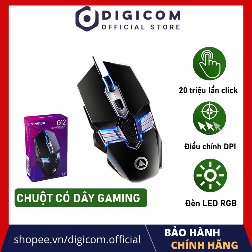 Chuột gaming YINDIAO G12 - Chuột máy tính gaming có dây YINDIAO G12 chống ồn silent điều chỉnh DPI đèn led RGB