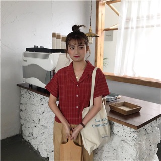 Áo sơmi cổ vest kẻ