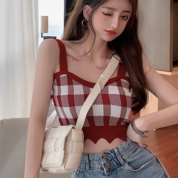 Áo Dệt Kim Hai Dây Họa Tiết Kẻ Sọc Dáng Ôm Thời Trang Mùa Hè Cho Nữ