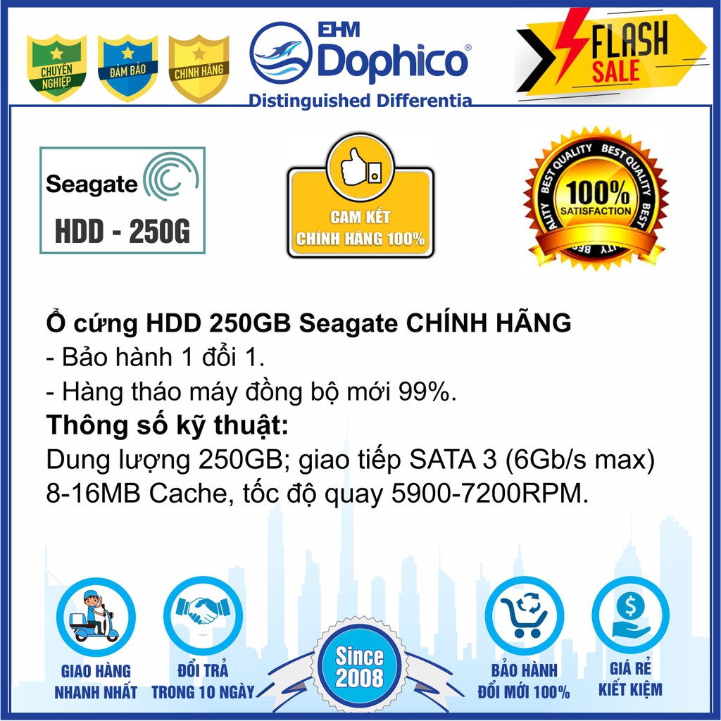 Ổ cứng HDD 3.5&quot; Seagate 250GB Chính Hãng – Bảo hành 24 tháng 1 đổi 1 – Tháo máy đồng bộ mới 99%