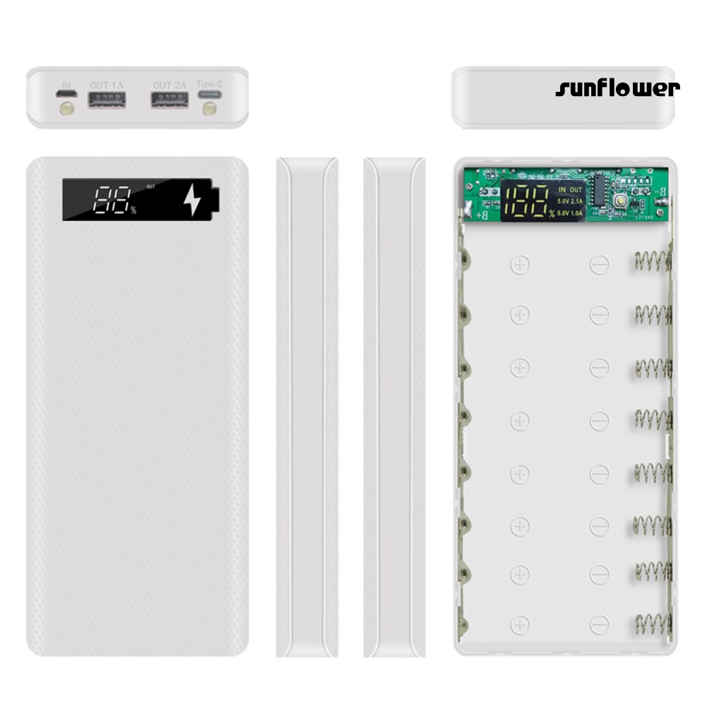 Vỏ Pin Sạc Dự Phòng Micro USB Type-C 18650 Màn Hình LCD DIY