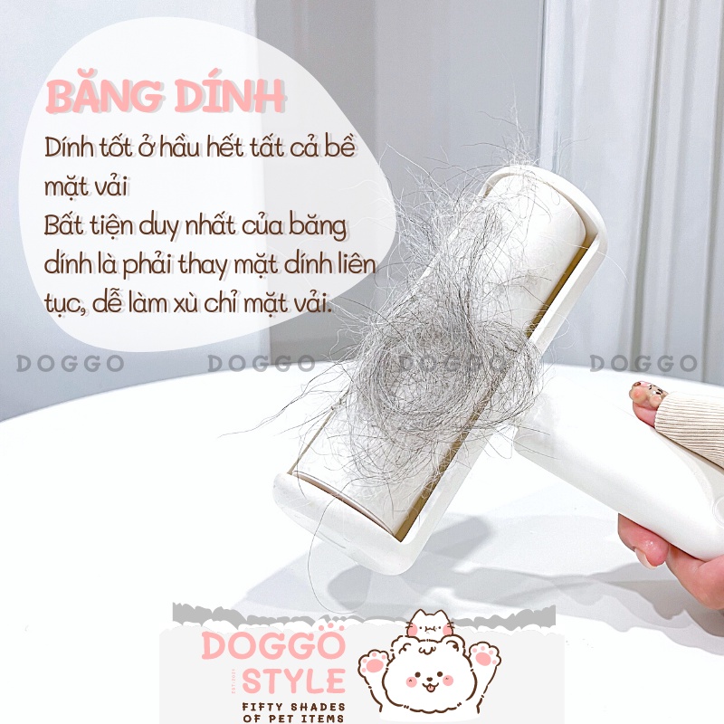 Cây Lăn Bụi Lông Chó Mèo 2 In 1 Kết Hợp Tĩnh Điện Và Băng Dính Làm Sạch Giường Nệm Sofa Áo Quần Doggo Style