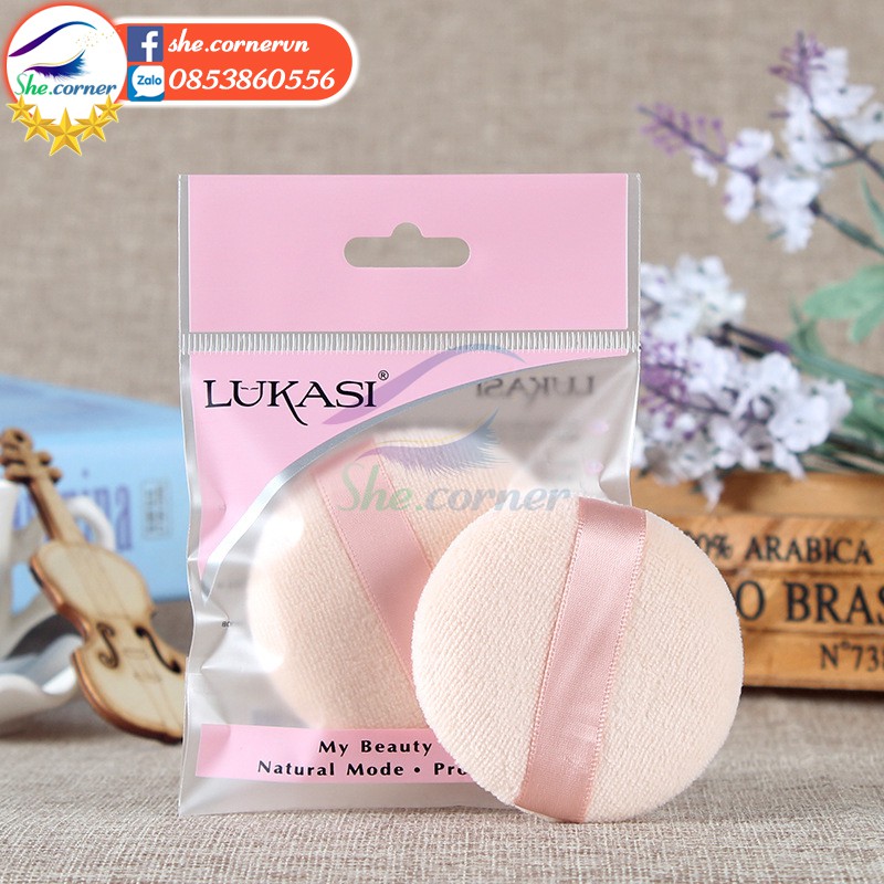 Bông dặm phấn Lukasi Powder Puff BDP01 cotton đường kính 6cm