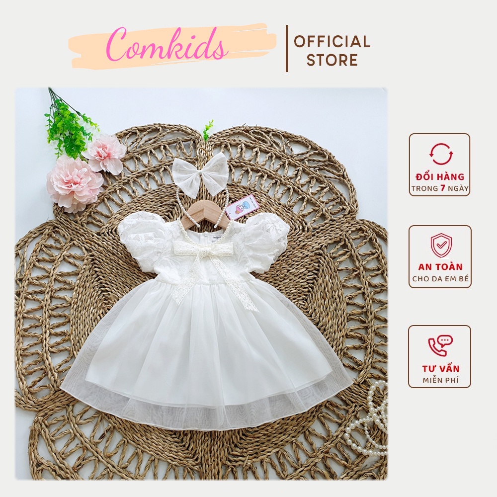 Váy Bé Gái, Đầm Công Chúa Trắng Cho Bé Gái Từ 4 Đến 28kg Tặng Kèm Bờm Ngọc, Đi Tiệc, Đi Chơi - Hàng Thiết Kế