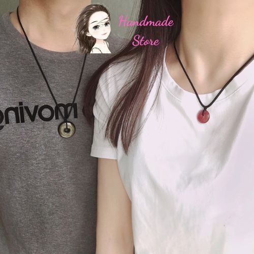 Bộ 2 Vòng Đeo Cổ Đôi Cho Nam Nữ Đá Kết Chỉ Đen May Mắn VK61