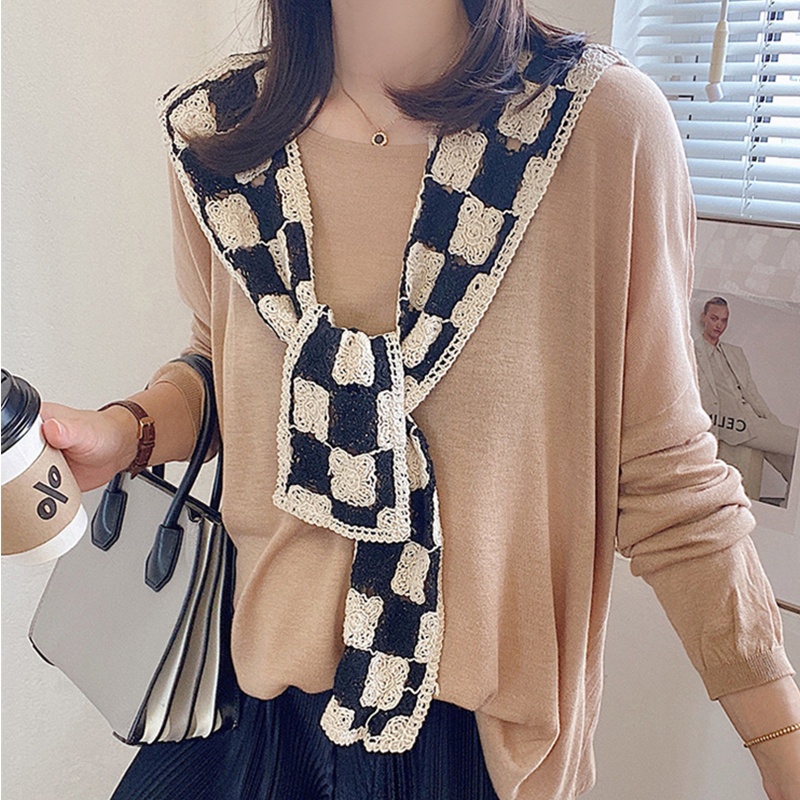 Khăn Choàng Cổ Bằng Len Móc Kẻ Sọc Caro Gọn Nhẹ