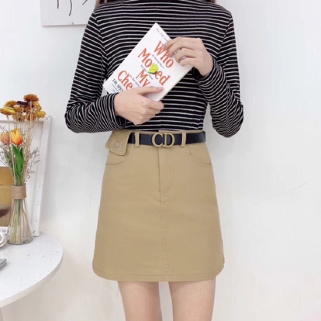 CHÂN VÁY KAKI KÈM ĐAI TÚI NHỎ CHẤT CO GIÃN MS13666