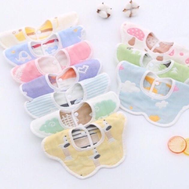 [Có sẵn] Yếm xô tròn sợi tre 6 lớp có cúc bấm dày dặn cho bé