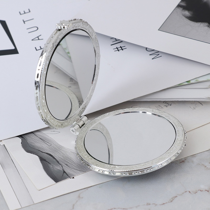 1 Gương Trang Điểm Mini Hai Mặt Họa Tiết Hoa Phong Cách Vintage