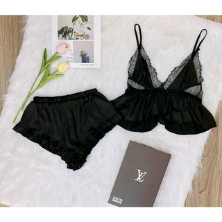 Set Ngủ Lụa 2 Dây Croptop Dễ Thương, Bộ Ngủ mặc nhà lụa cao cấp