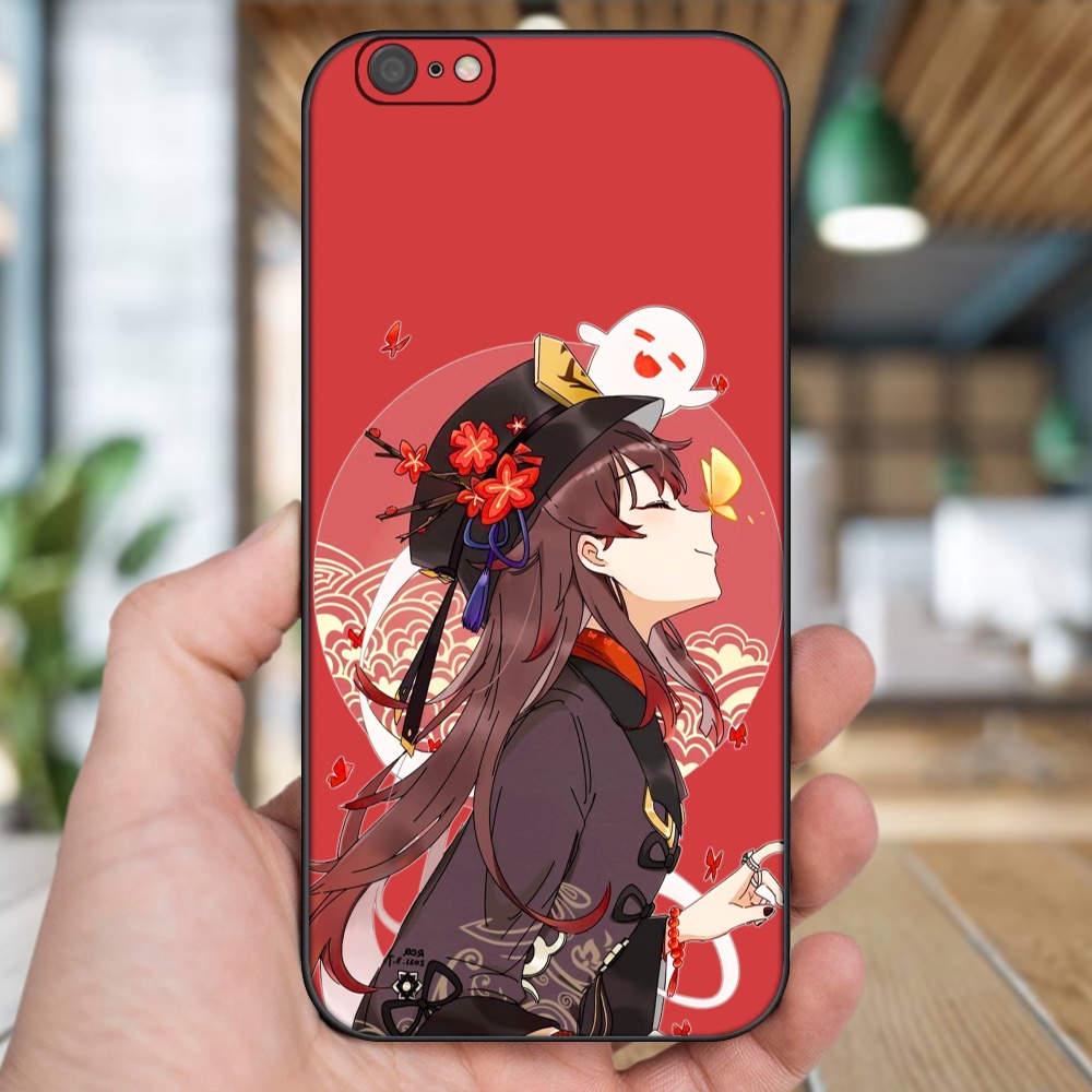 Ốp lưng iPhone 6 Plus, 6s Plus dẻo đen cạnh vuông in hình Hutao Genshin Impact