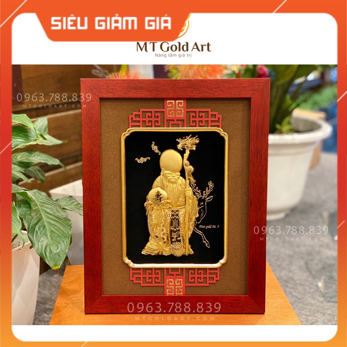 Tranh ông Thọ 27x34cm dát vàng 24k - Quà mừng thọ cao cấp